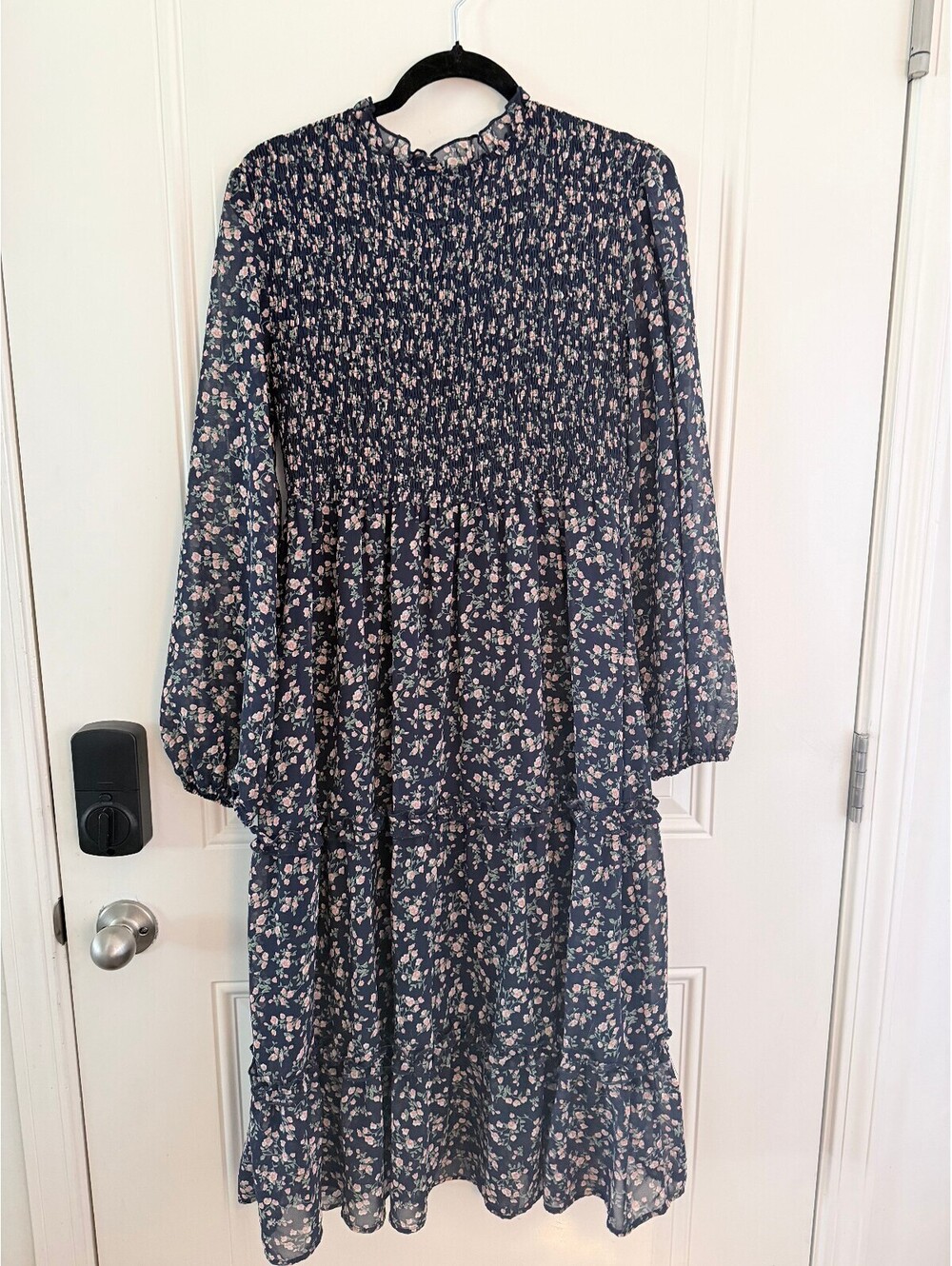 Petal & Pup Edwina Navy Floral Smocked Midi Dress L